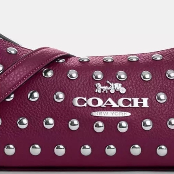 Coach Deep Berry Studded Rivet Shoulder Bag - Picture 4 of 5